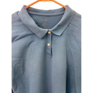 LL Bean 2X Blue Short Sleeve Polo Shirt Classic Casual‎